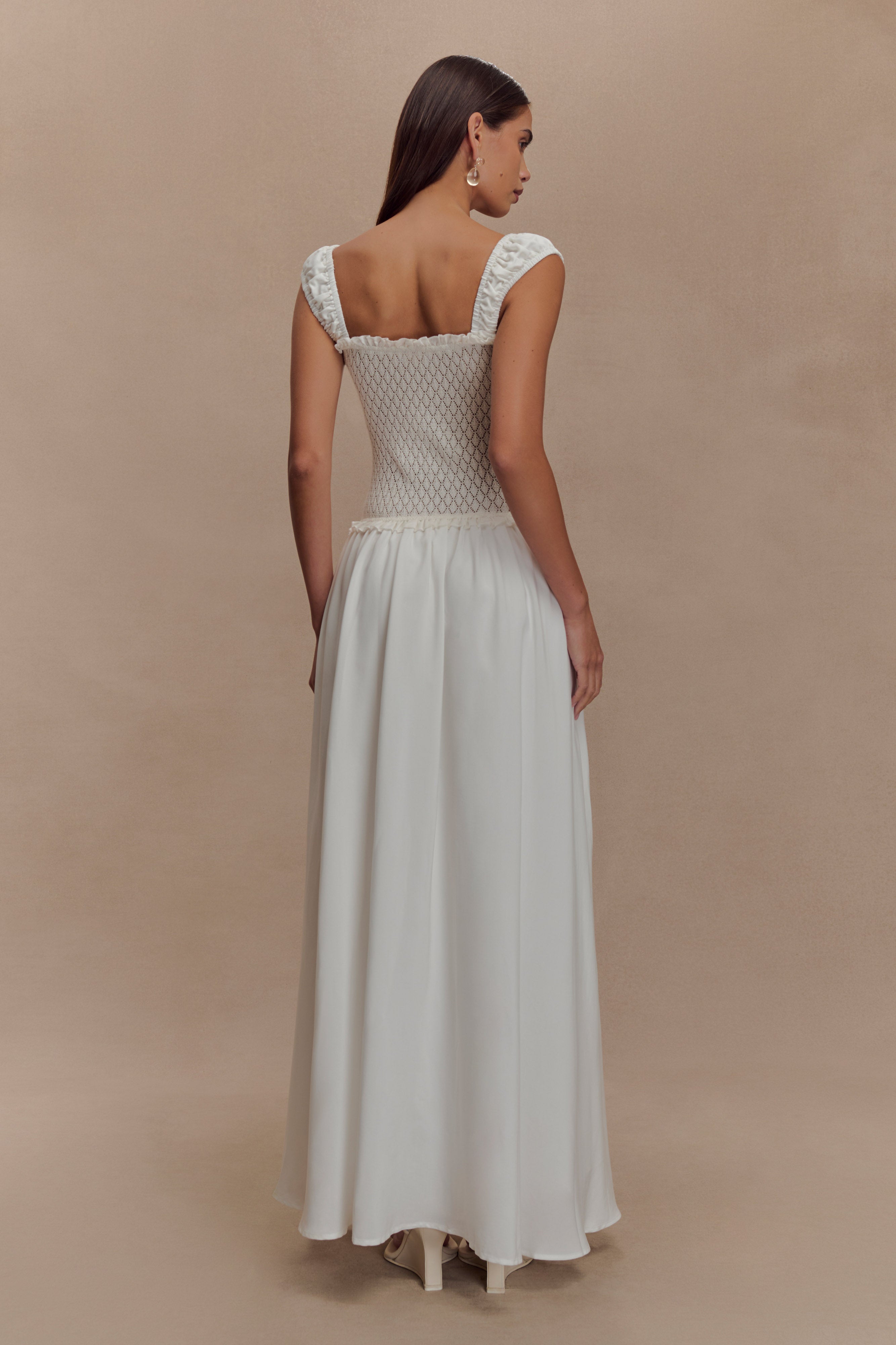 Tahlia Pointelle Örgü Midi Elbise - Beyaz