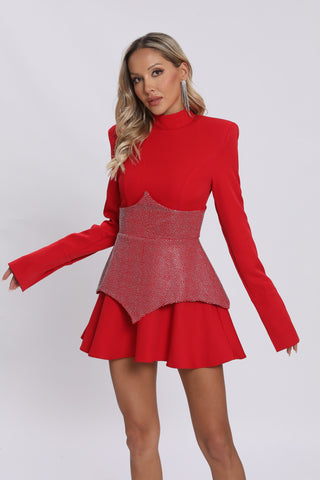 Keilani Kırmızı Uzun Kollu Mini Elbise