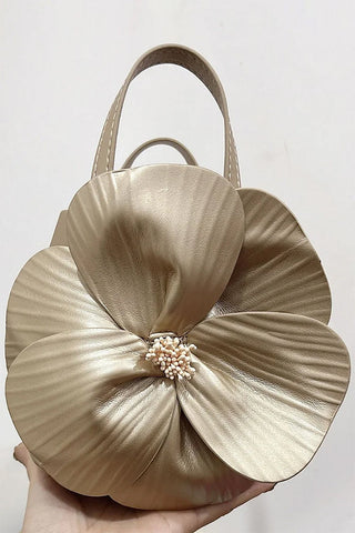 Şık 3D Petal Çiçek Düz Renk Yaka Çanta