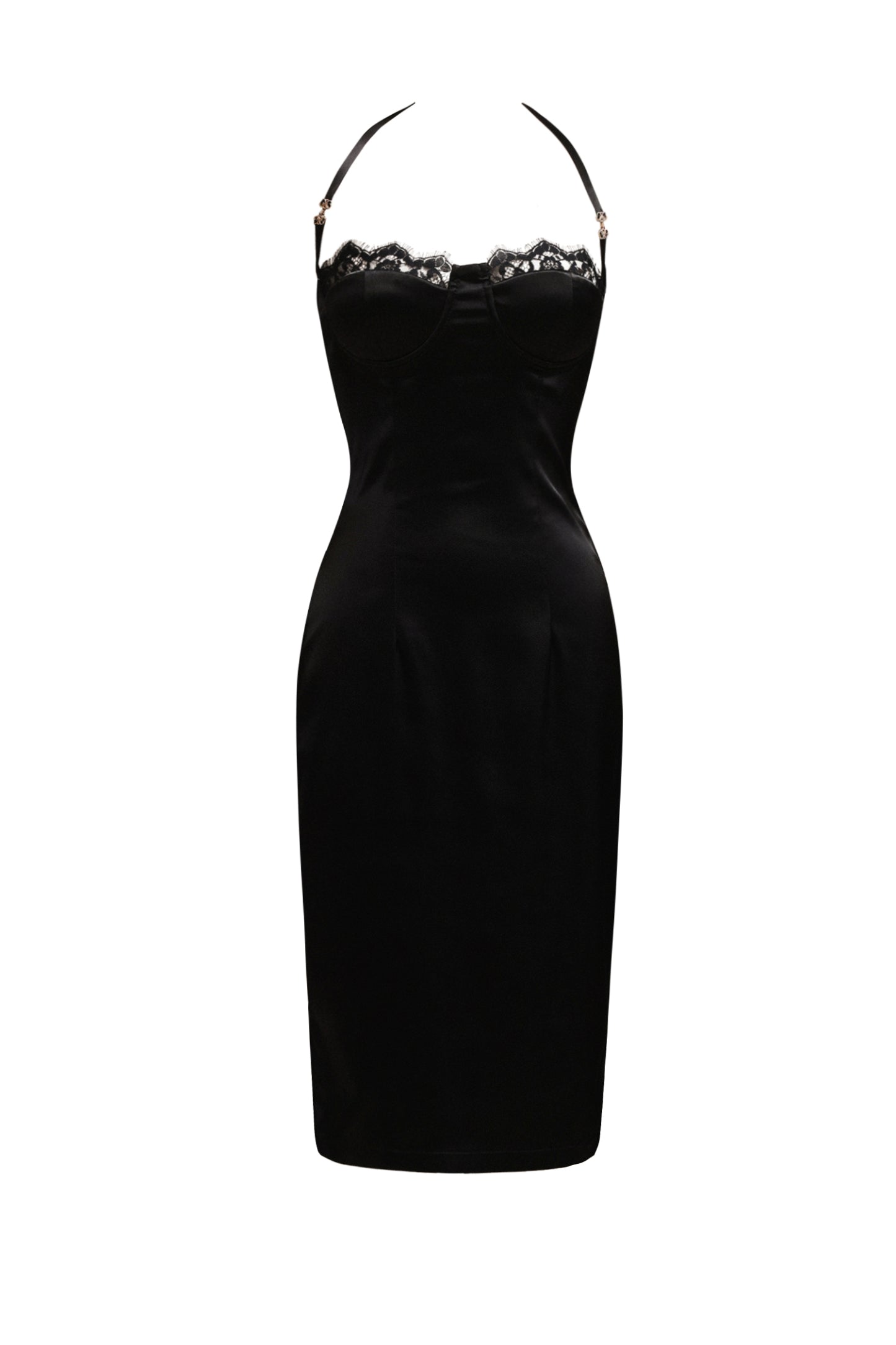 Gerela Saten Halter Yaka Midi Elbise