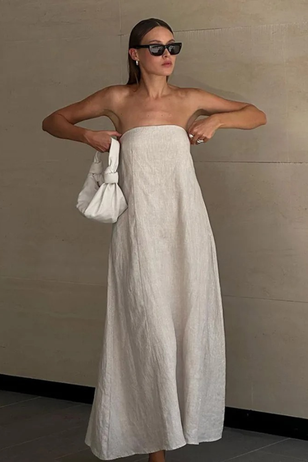 Linen Grace Strapless Keten Elbise