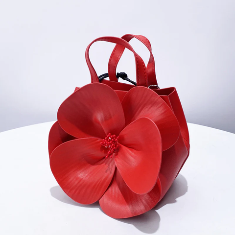 Şık 3D Petal Çiçek Düz Renk Yaka Çanta