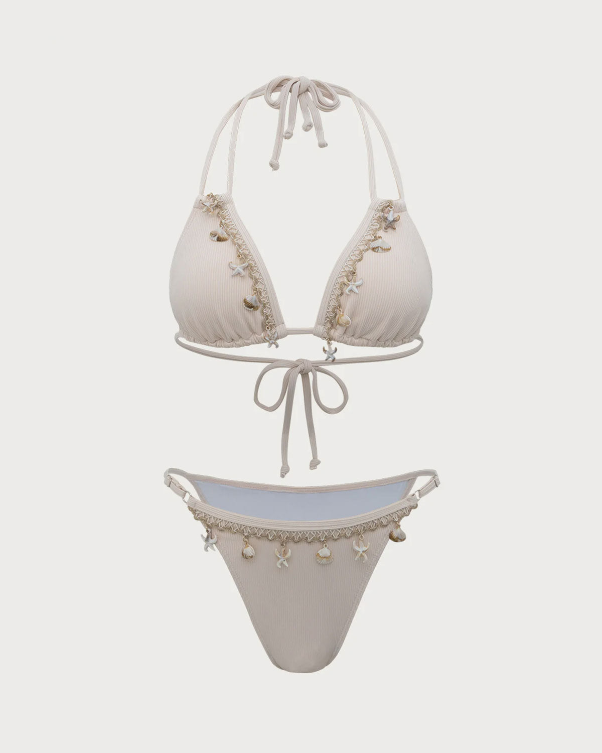 Beyaz Kabuk Süslemeli Bikini Takımı