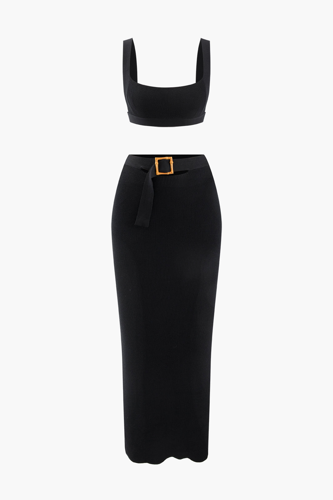 Kısa Tank Top Ve Tokalı Midi Etek Seti