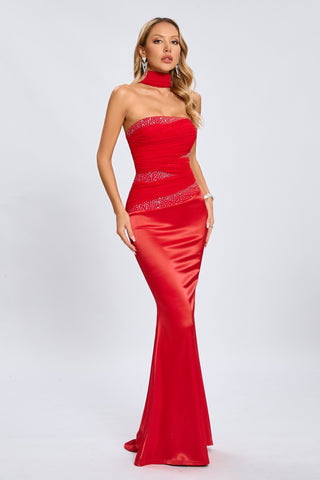 Jade Scarlet Radiance Straples Maksi Elbise