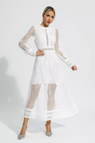 Monroe Beyaz Hollow Uzun Kollu Maksi Elbise