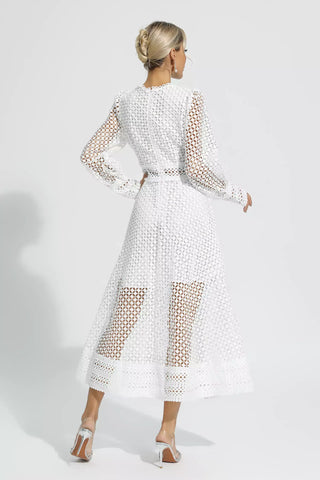 Monroe Beyaz Hollow Uzun Kollu Maksi Elbise