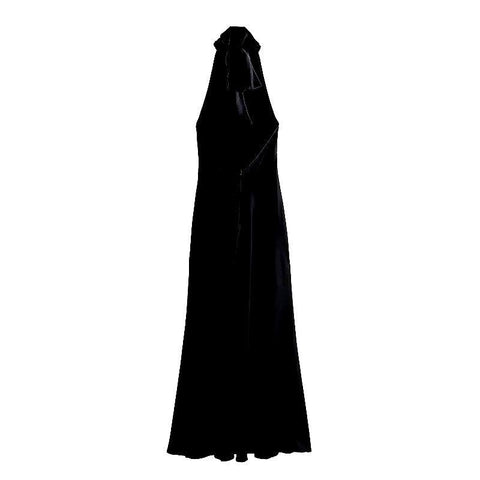 Zarif Halter Saten Sırtı Açık Maksi Elbise