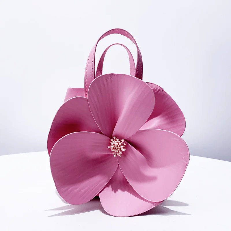 Şık 3D Petal Çiçek Düz Renk Yaka Çanta