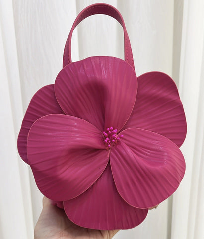 Şık 3D Petal Çiçek Düz Renk Yaka Çanta