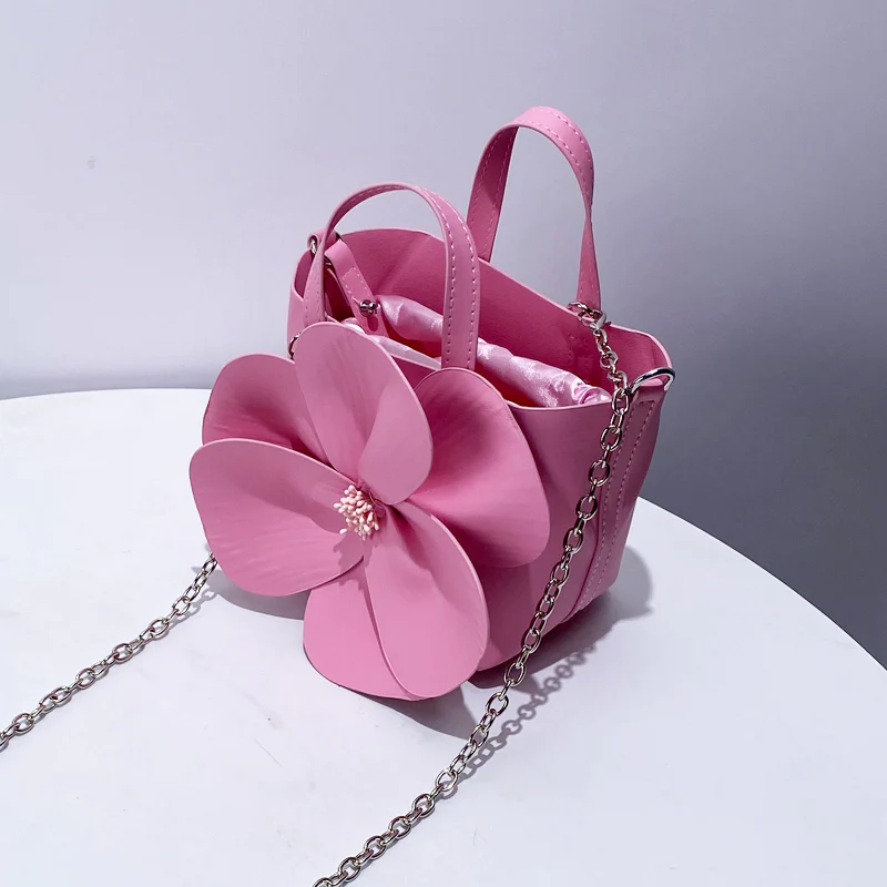 Şık 3D Petal Çiçek Düz Renk Yaka Çanta