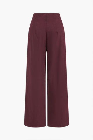 Düğme Detaylı Geniş Paça Pantolon