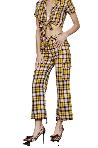 Kare Desenli Bağcıklı Pantolon