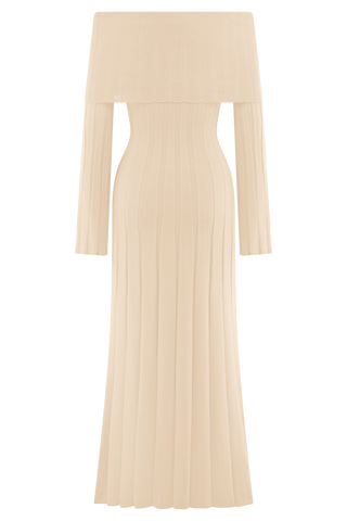 Alonza Uzun Kol Triko Midi Elbise - Krem