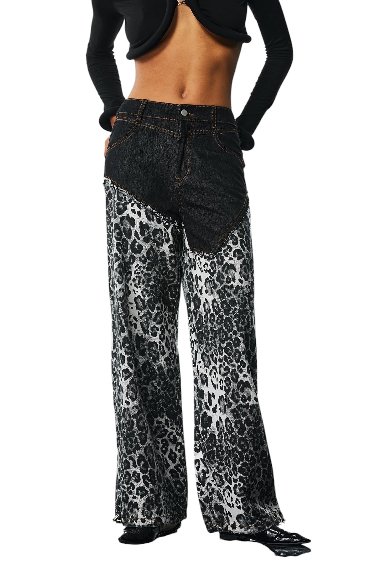 Asimetrik Siyah Leopar Pantolon