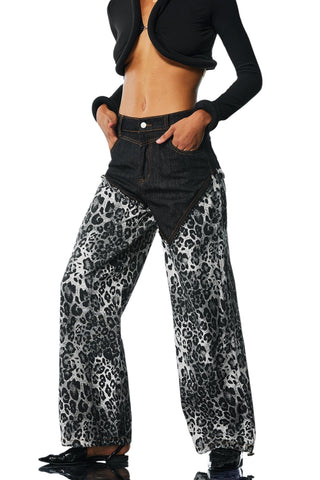 Asimetrik Siyah Leopar Pantolon