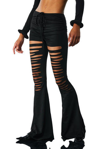 Kesik Detaylı Vücuda Oturan Bağcıklı Pantolon