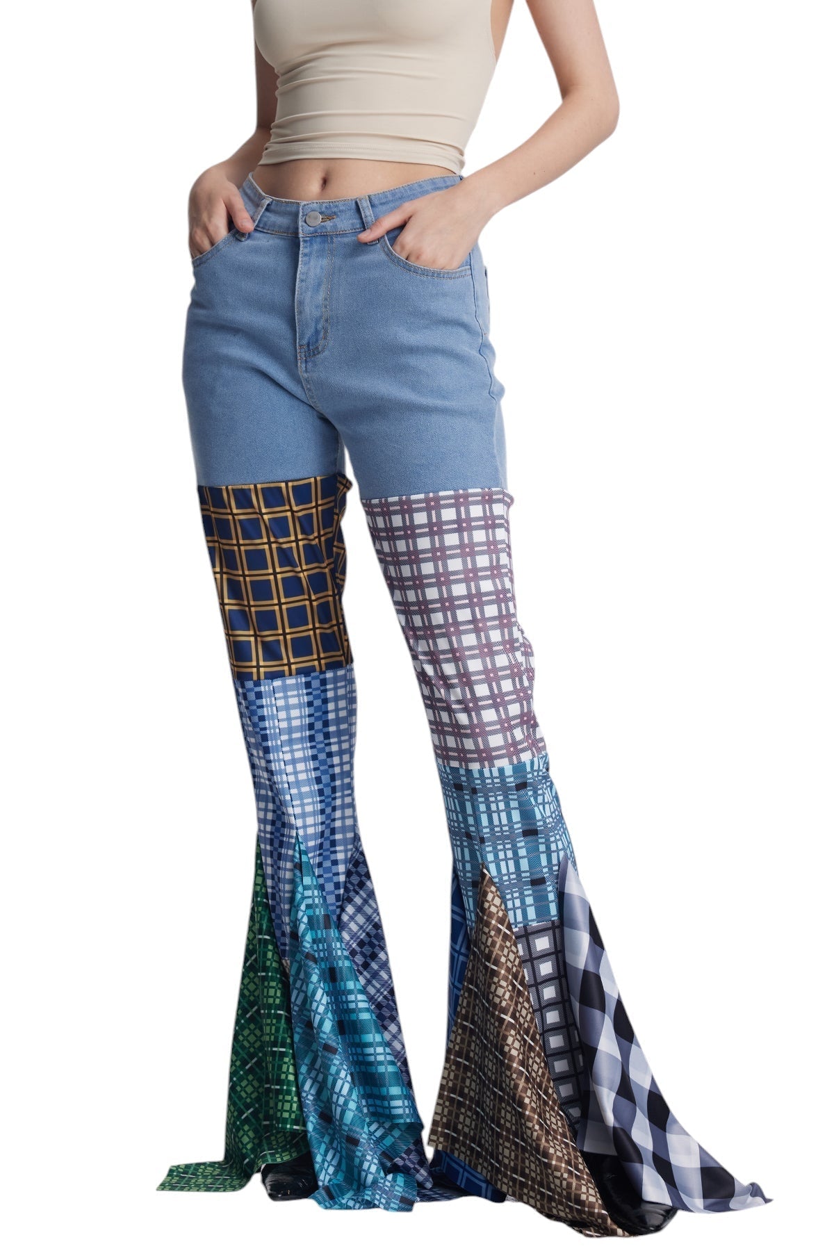 Kare Desenli Fırfır Detaylı Deconstruct Pantolon