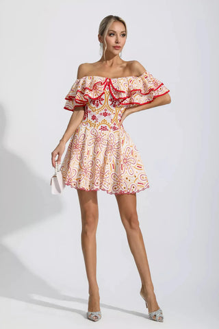 Amora Kırmızı Kesik Volanlı Mini Elbise