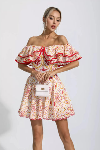 Amora Kırmızı Kesik Volanlı Mini Elbise