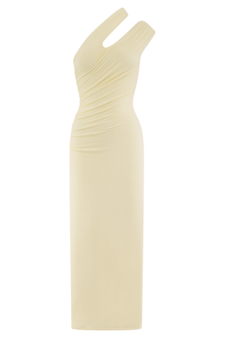 Anastasia Tek Omuz Modal Midi Elbise - Soluk Limon