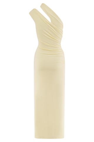 Anastasia Tek Omuz Modal Midi Elbise - Soluk Limon