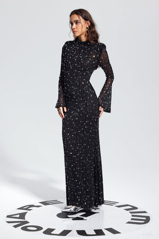 Andie Taşlı Bodycon Uzun Kollu Maxi Elbise