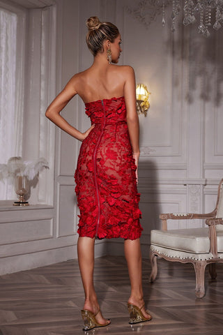 Avital Straplez Çiçekli Midi Elbise