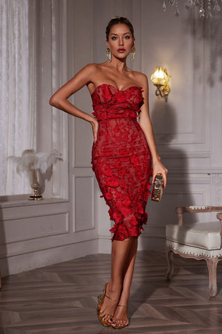 Avital Straplez Çiçekli Midi Elbise