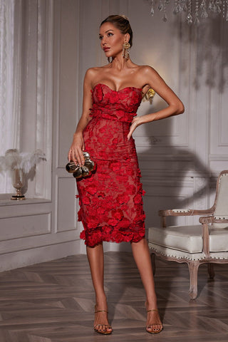 Avital Straplez Çiçekli Midi Elbise