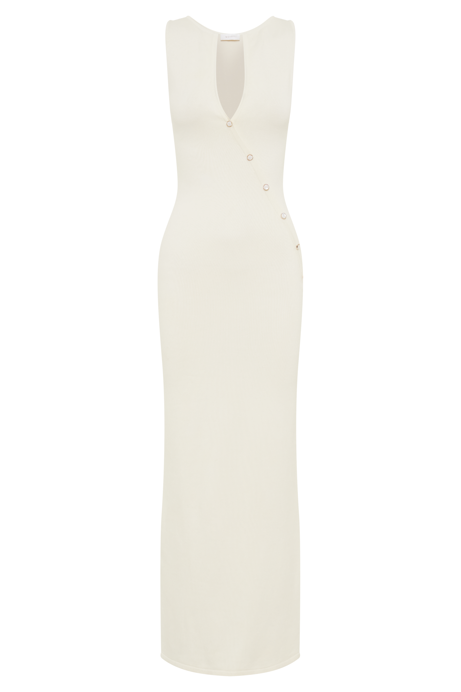 Marina Kolsuz Düğmeli Triko Midi Elbise - Fildişi