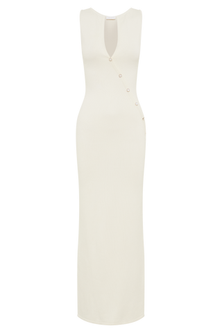 Marina Kolsuz Düğmeli Triko Midi Elbise - Fildişi