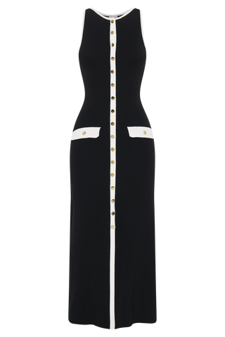 Sawyer Kolsuz Düğmeli Uzun Elbise - Siyah/Beyaz