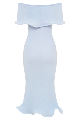 Molly Düşük Omuzlu Triko Midi Elbise - Gök Mavisi