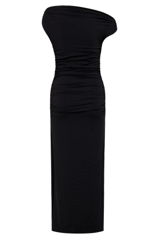 Alayna Geri Dönüşümlü Naylon Midi Elbise - Siyah