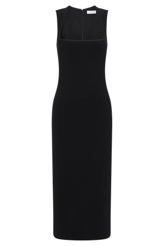 Frida Krep Midi Elbise - Siyah