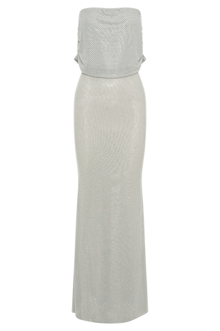 Arna Düşük Omuz Diamante Uzun Elbise - Gümüş