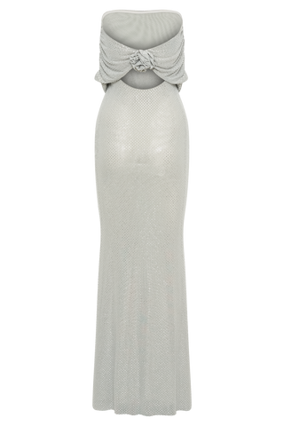 Arna Düşük Omuz Diamante Uzun Elbise - Gümüş