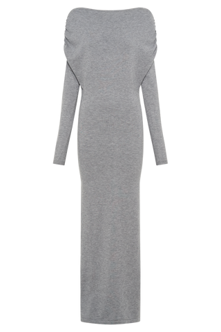 Jessie Dekolteli Örgü Midi Elbise - Kömür Marle