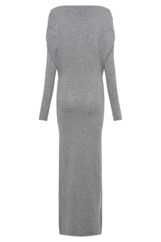 Jessie Dekolteli Örgü Midi Elbise - Kömür Marle