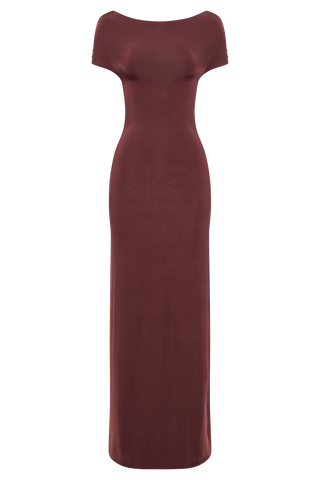 Imogen Düşük Omuzlu Dar Maxi Elbise - Maun