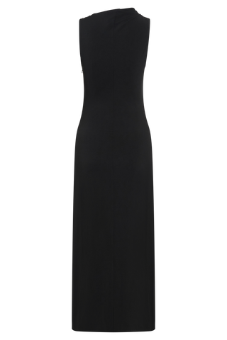 Taylor Drapeli Streç Krep Midi Elbise - Siyah