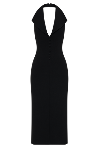 Annita Krep Boyundan Bağlamalı Midi Elbise - Siyah