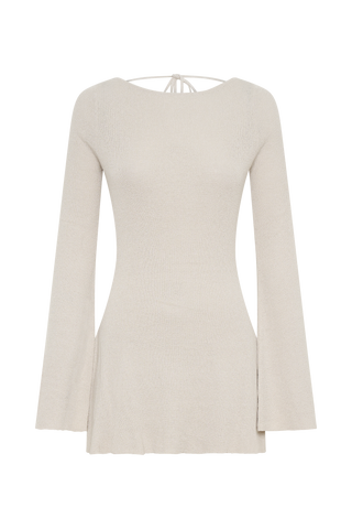 Zahra Uzun Kol Sırtı Açık Mini Triko Elbise - Gri