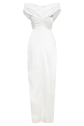 Harley Düşük Omuz Saten Maxi Elbise - Fildişi