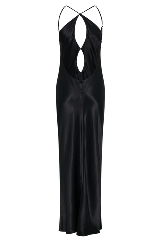 Lucia Saten Kesik Uzun Elbise - Siyah