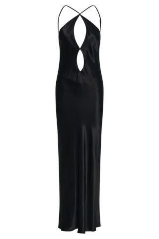 Lucia Saten Kesik Uzun Elbise - Siyah