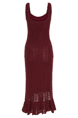 Sylvie Fırfırlı Örgü Midi Elbise - Şarap