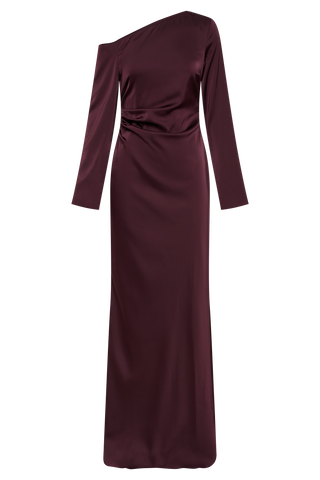 Avery Uzun Kollu Maxi Elbise - Mürdüm