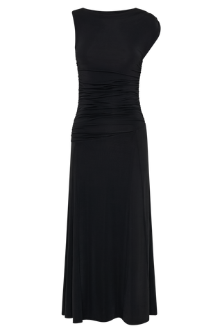 Navanna Asimetrik Dar Midi Elbise - Siyah